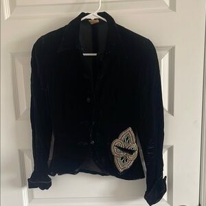 Elegant Black Velvet Jacket with Embellished Detail